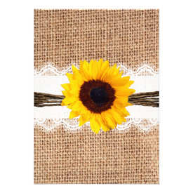 Rustic Country Burlap Sunflower Lace Wedding Announcement