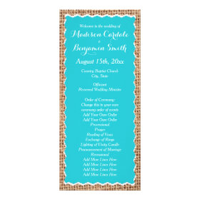 Rustic Country Burlap Turquoise Wedding Programs Custom Rack Cards