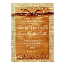 Rustic Country Burlap Twine Bow Wedding Invitation