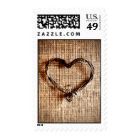 Rustic Country Burlap Twine Heart Postage Stamps