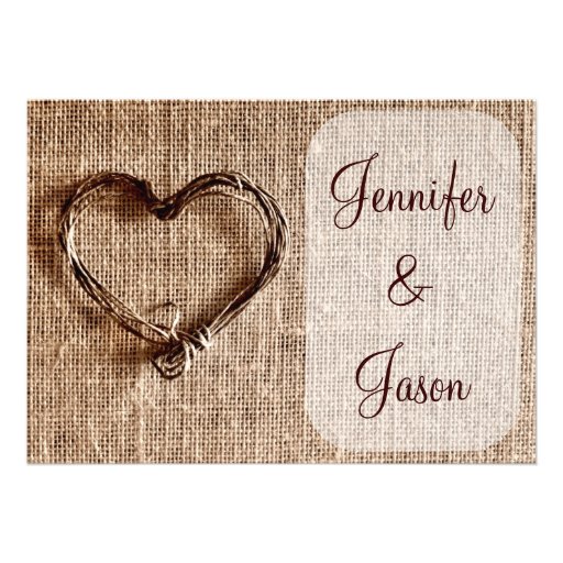 Rustic Country Burlap Twine Heart Wedding Invite