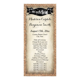 Rustic Country Burlap Vintage Wedding Programs Personalized Rack Card