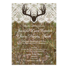 Rustic Country Camo Hunting Antlers Wedding Invite