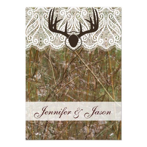 Rustic Country Camo Hunting Antlers Wedding Invite
