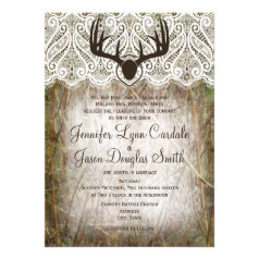 Rustic Country Camo Hunting Antlers Wedding Invite