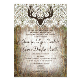 Rustic Country Camo Hunting Antlers Wedding Invite 4.5