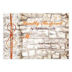 Rustic Country Camo Orange Bow Wedding RSVP Personalized Invitation
