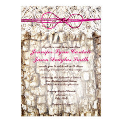 Rustic Country Camo Pink Bow Wedding Invitations