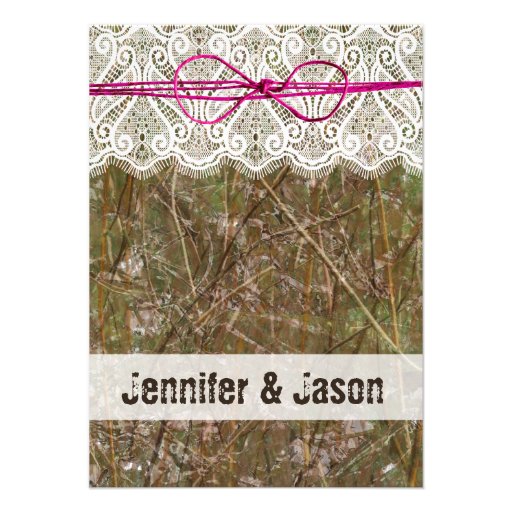 Rustic Country Camo Pink Bow Wedding Invitations
