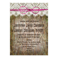 Rustic Country Camo Pink Bow Wedding Invitations