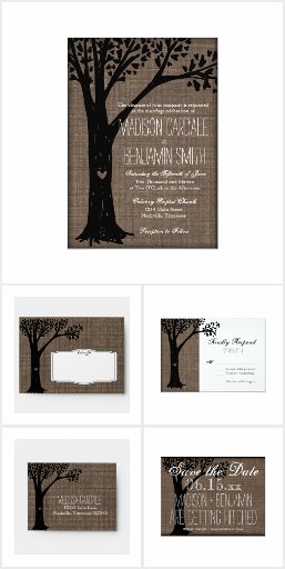 Rustic Country Carved Tree Wedding Invite Set