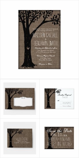 Rustic Country Carved Tree Wedding Invite Set