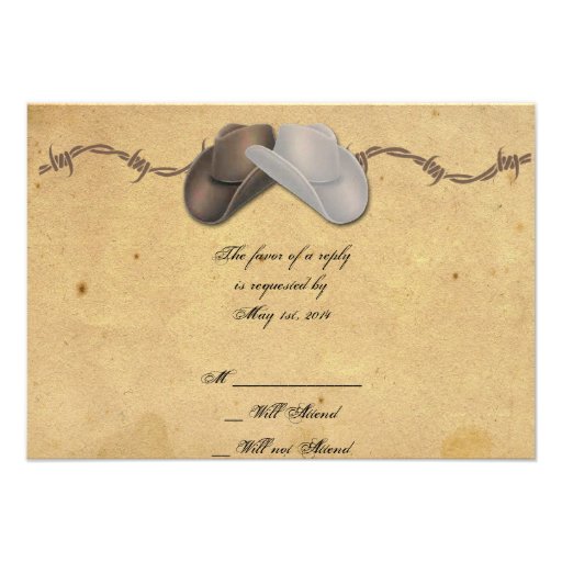 Rustic Country Cowboy Hats Barbed Response Card Personalized Announcement