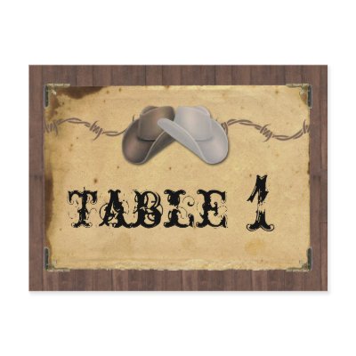 Rustic Wooden Table on Rustic Country Cowboy Hats Barbed Table Number Postcards From Zazzle