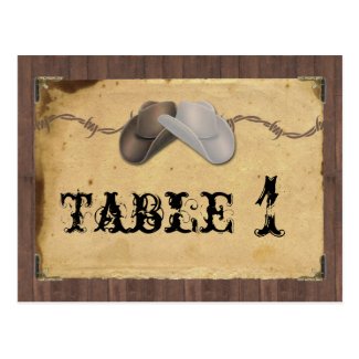 Rustic Country Cowboy Hats Barbed Table Number Postcards