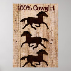 Rustic Country Cowgirl Horses Barn Wood Poster