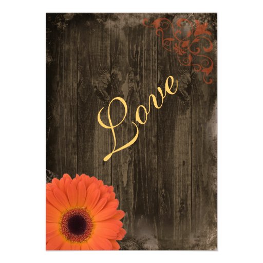 Rustic Country Daisy Barn Wood Wedding Invitations