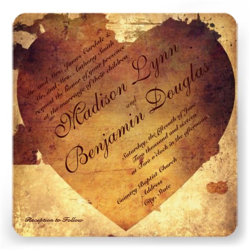 Rustic Country Distressed Heart Wedding Invitation