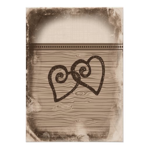 Rustic Country Double Hearts Wedding Invitations
