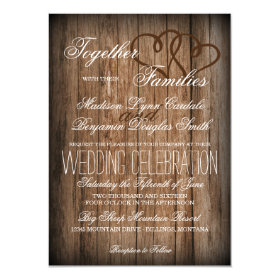 Rustic Country Double Hearts Wood Wedding Invites 4.5
