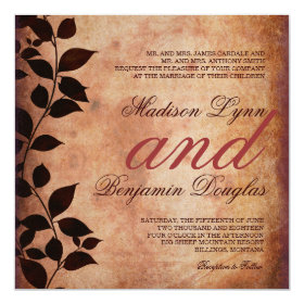 Rustic Country Fall Leaves Autumn Wedding Invites 5.25