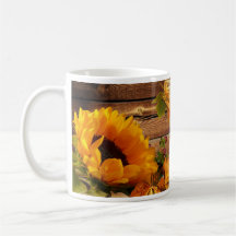 Rustic Country Fall Sunflower Butterfly Foliage Mugs