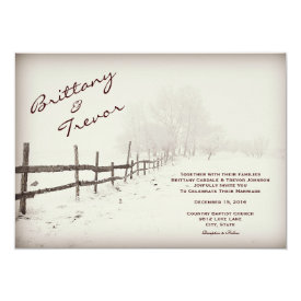 Rustic Country Fence Winter Wedding Invitations 4.5