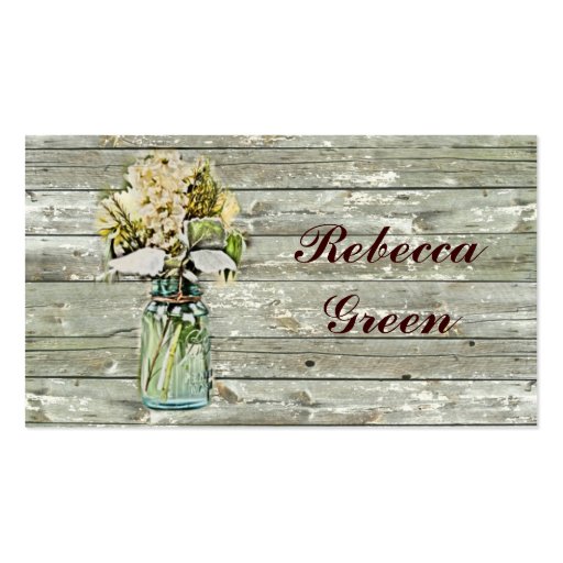 rustic country floral mason jar wedding business cards (front side)