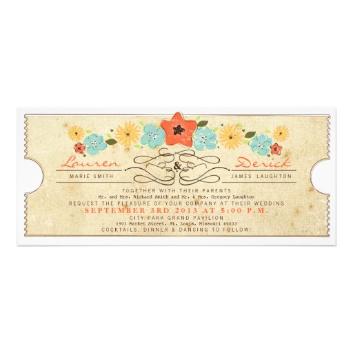 Rustic Country Floral Ticket Tea Length Invitation