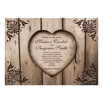 Rustic Country Heart Barn Wood Wedding Invitations Custom Invites