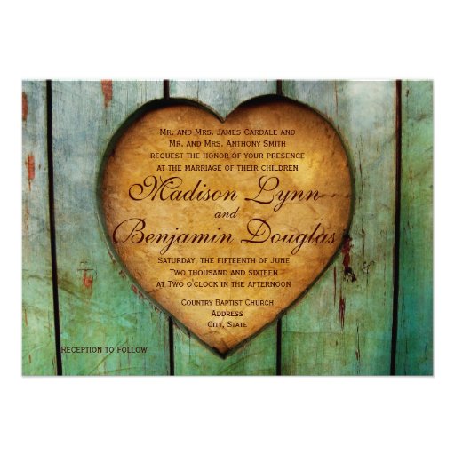 Rustic Country Heart Barn Wood Wedding Invitations