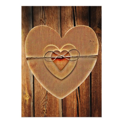 Rustic Country Hearts Barn Wood Wedding Invitation