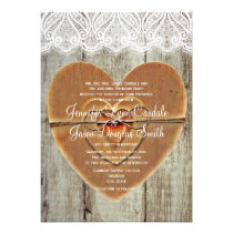 Rustic Country Hearts Barn Wood Wedding Invitation