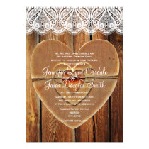 Rustic Country Hearts Barn Wood Wedding Invitation