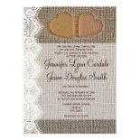 Rustic Country Hearts Burlap Lace Wedding Invites