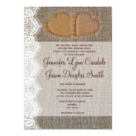 Rustic Country Hearts Burlap Lace Wedding Invites 5