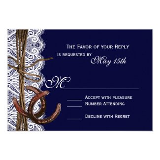 Rustic Country Horseshoe Navy Wedding RSVP Cards