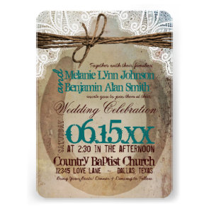 Rustic Country Horseshoe Teal Wedding Invitations