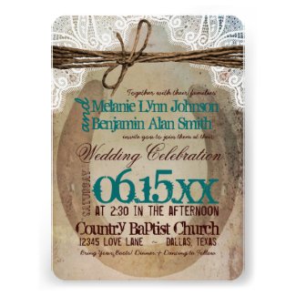 Rustic Country Horseshoe Teal Wedding Invitations