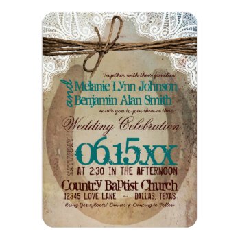 Rustic Country Horseshoe Teal Wedding Invitations Personalized Invite