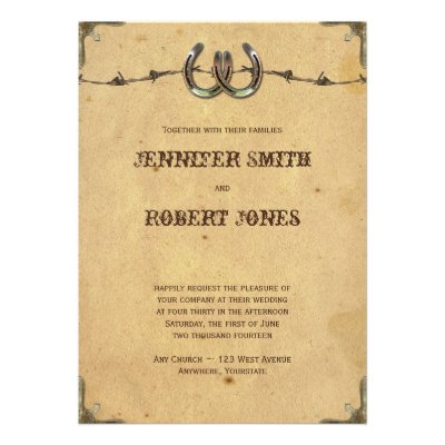 Rustic Country Horseshoes and Barbed Wire Wedding Custom Announcements