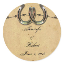 Rustic Country Horseshoes Barbed Envelope Seal Round Stickers