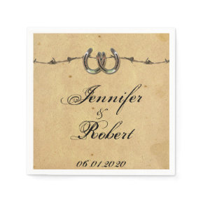 Rustic Country Horseshoes Barbed Wedding Napkin Standard Cocktail Napkin