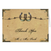 Rustic Country Horseshoes Barbed Wire Thank You Card