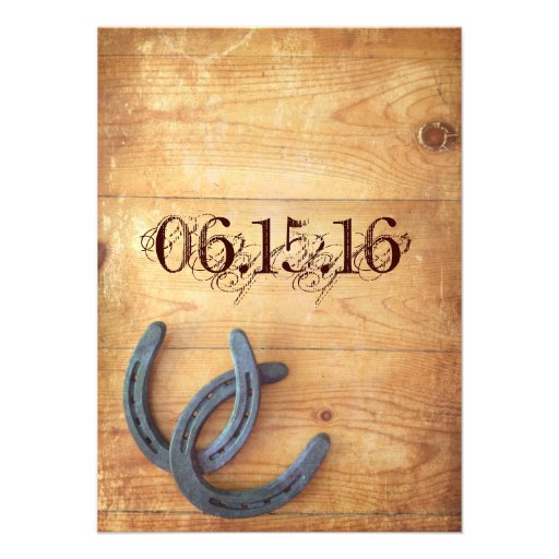 Rustic Country Horseshoes Wood Wedding Invitations