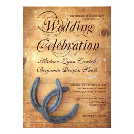 Rustic Country Horseshoes Wood Wedding Invitations Custom Invites