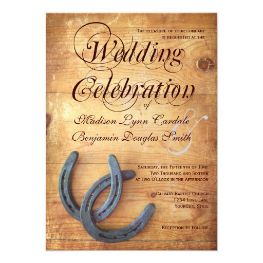 Rustic Country Horseshoes Wood Wedding Invitations