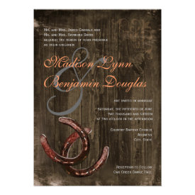 Rustic Country Horseshoes Wood Wedding Invitations Personalized Invitation