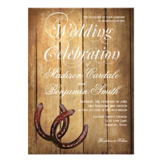 Rustic Country Horseshoes Wood Wedding Invitations