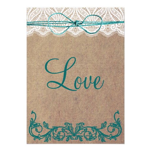 Rustic Country Lace Brown Teal Wedding Invitations